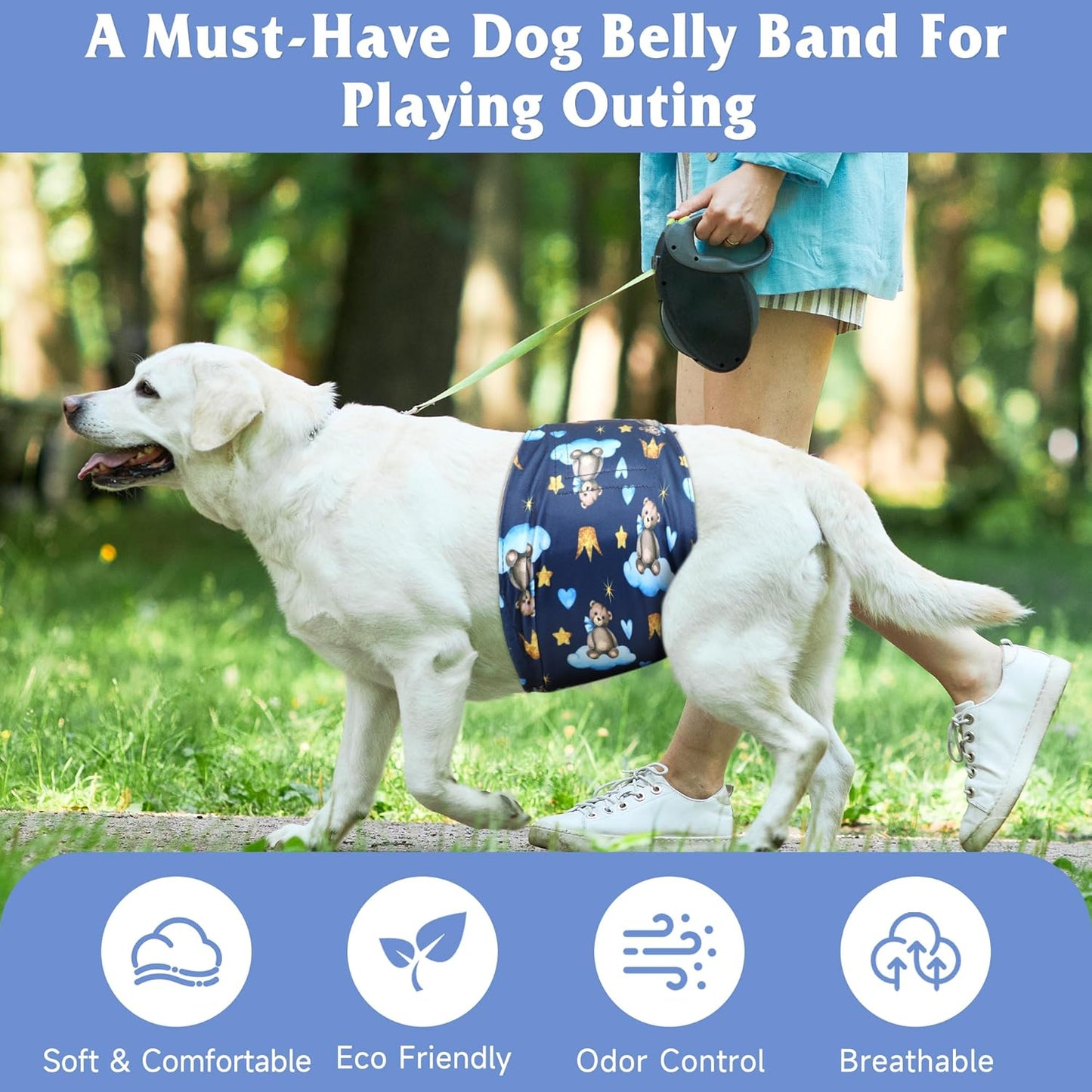 Reusable Dog Diapers Male 3Pcs, Premium Washable Belly Bands for Male Dogs Xlarge, High Absorbing Male Dog Wraps for Doggie & Puppy in Incontinence, Excitable Urination and Training (Bear, XL)