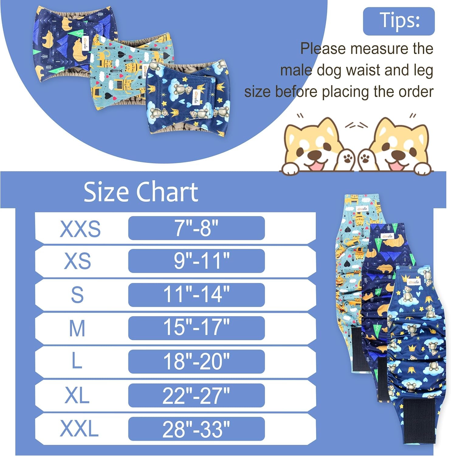 Reusable Dog Diapers Male 3Pcs, Premium Washable Belly Bands for Male Dogs Xlarge, High Absorbing Male Dog Wraps for Doggie & Puppy in Incontinence, Excitable Urination and Training (Bear, XL)