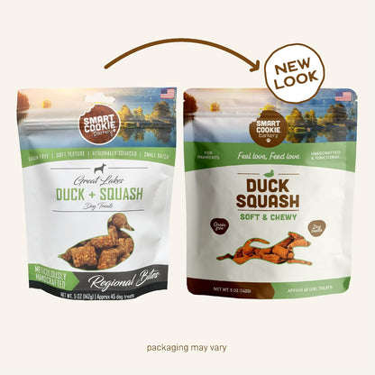 All Natural Soft Dog Treats - Duck & Squash - Training Treats for Dogs with Allergies or Sensitive Stomachs - Grain Free Dog Treats, Chewy, Human-Grade, Made in USA - 5Oz Bag